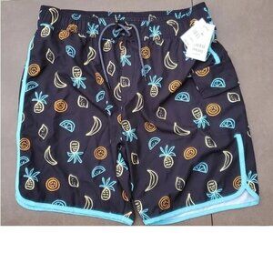 Mens Reverse Threads Black Fruits Swim Tropical Trunks Size XL  Cargo Pocket NWT